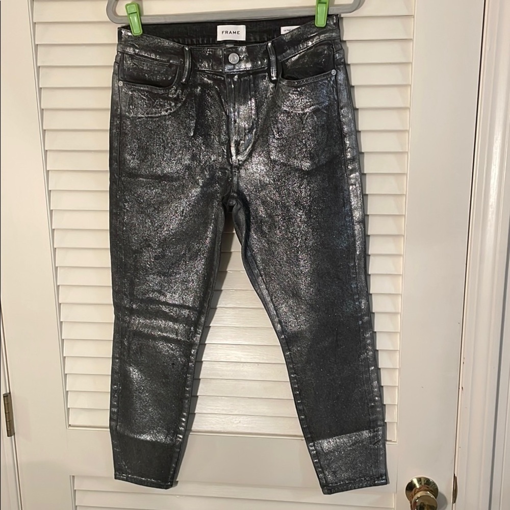 Frame Le High Skinny Crop Denim Silver Ankle Jeans